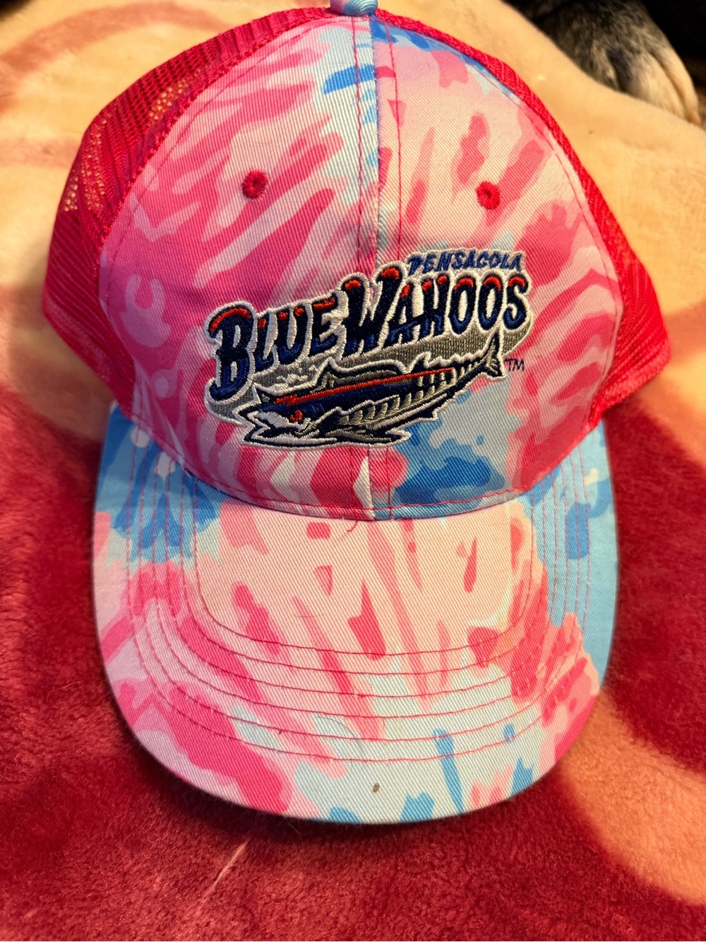 Pensacola Blue Wahoos Pink & Blue Tie-Dye Mesh Trucker Hat
